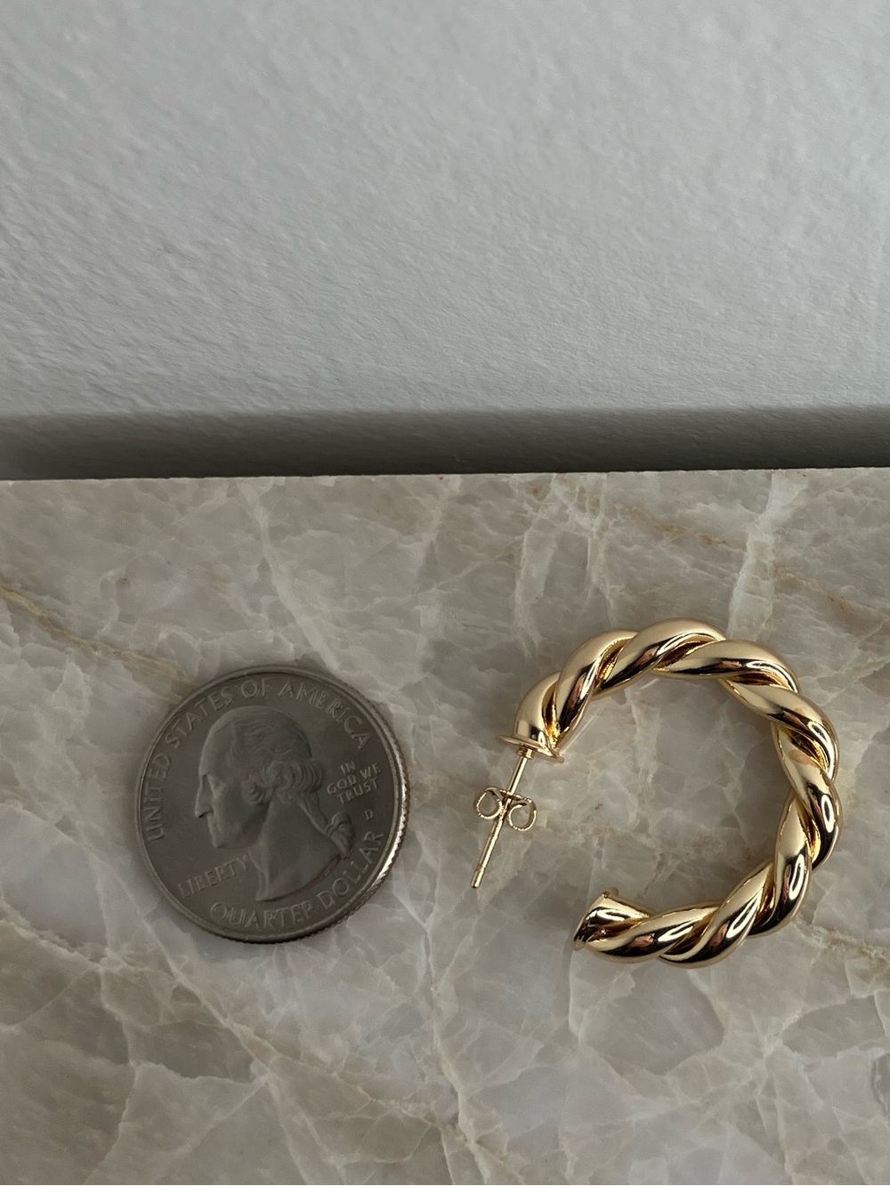 14k Gold plated Large Twisted Hoop Earrings - Picture 4 of 7